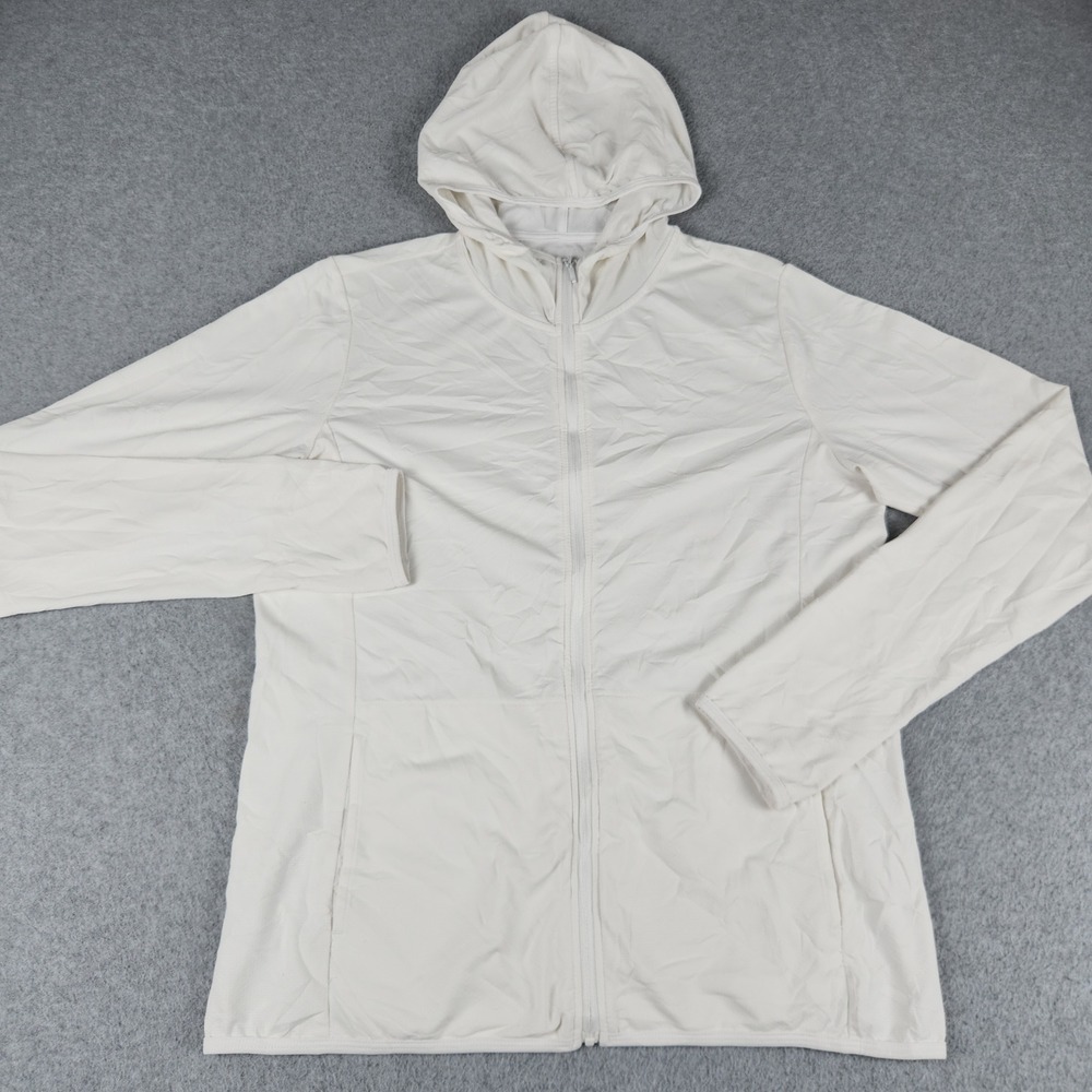 Uniqlo AIRism Dry UV Cut Hoodie Womens L White Mesh Thumbhole Sleeve Full Zip